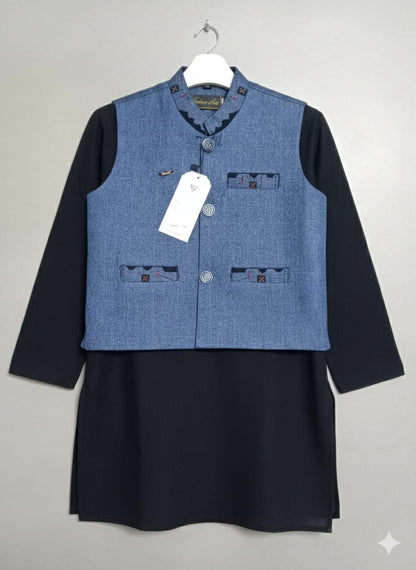 Little Gentleman – Premium Shalwar Kameez with Waistcoat by Kiddy Stitch”